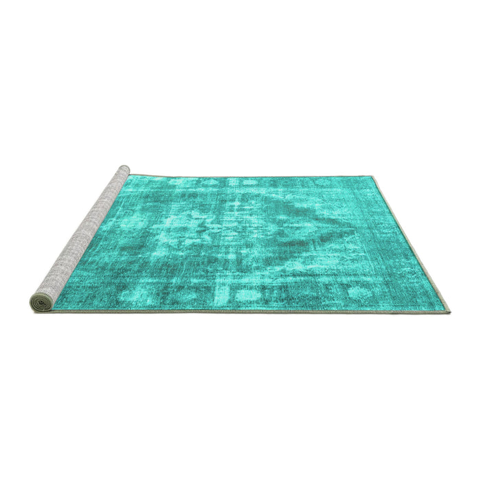 Sideview of Machine Washable Persian Turquoise Traditional Area Rugs, wshtr3372turq