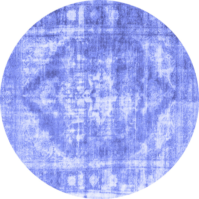 Round Machine Washable Persian Blue Traditional Rug, wshtr3372blu