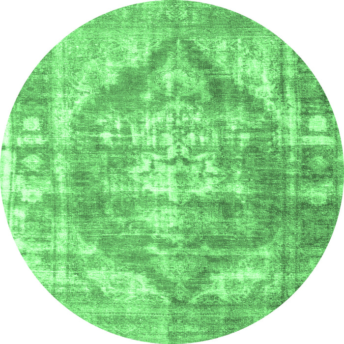 Round Machine Washable Persian Emerald Green Traditional Area Rugs, wshtr3372emgrn