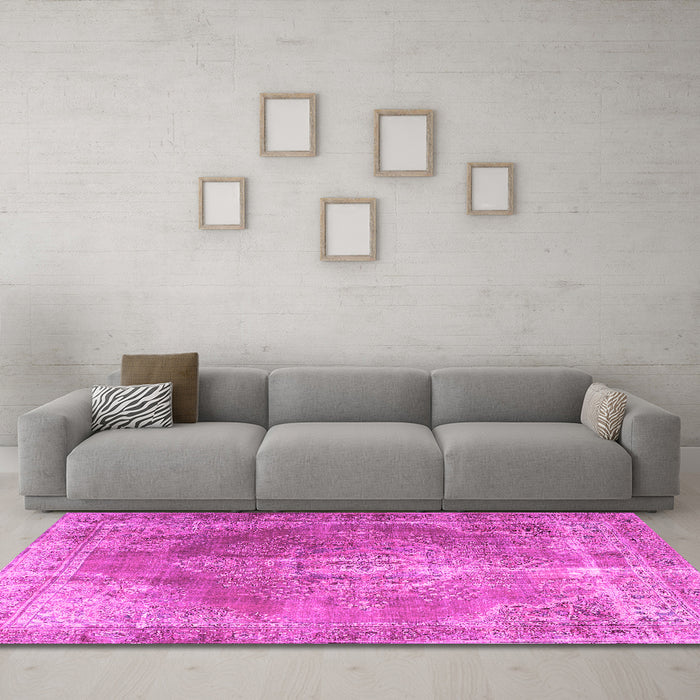 Machine Washable Persian Pink Traditional Rug in a Living Room, wshtr3373pnk