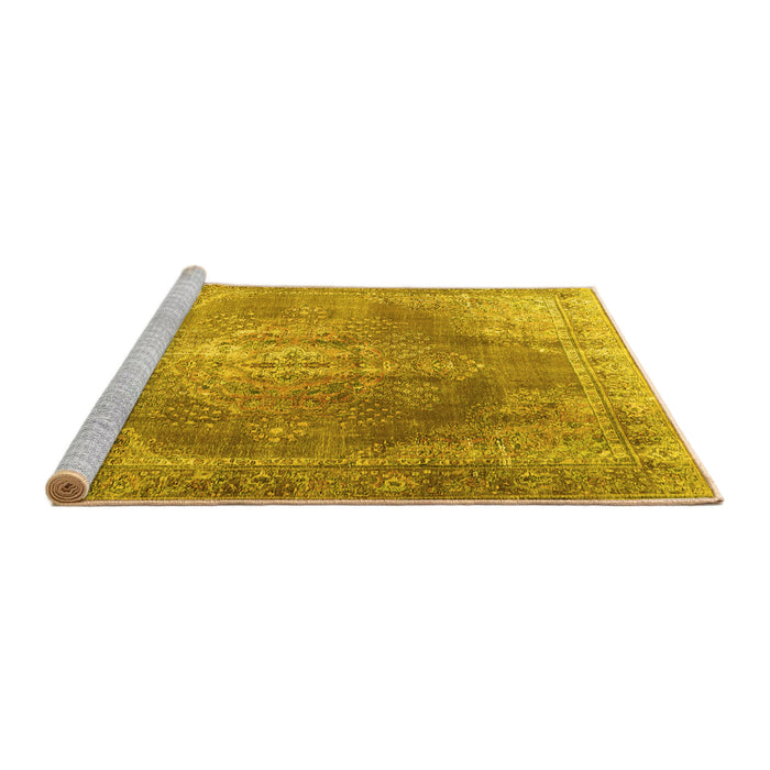 Sideview of Machine Washable Persian Yellow Traditional Rug, wshtr3373yw