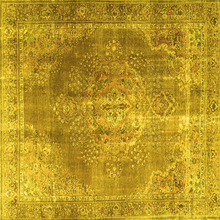 Square Machine Washable Persian Yellow Traditional Rug, wshtr3373yw