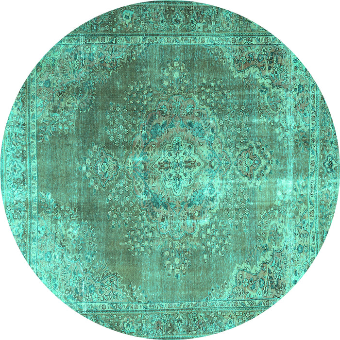 Round Machine Washable Persian Turquoise Traditional Area Rugs, wshtr3373turq