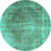 Round Machine Washable Persian Turquoise Traditional Area Rugs, wshtr3373turq