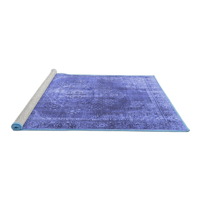 Sideview of Machine Washable Persian Blue Traditional Rug, wshtr3373blu