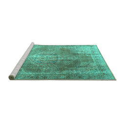 Sideview of Machine Washable Persian Turquoise Traditional Area Rugs, wshtr3373turq