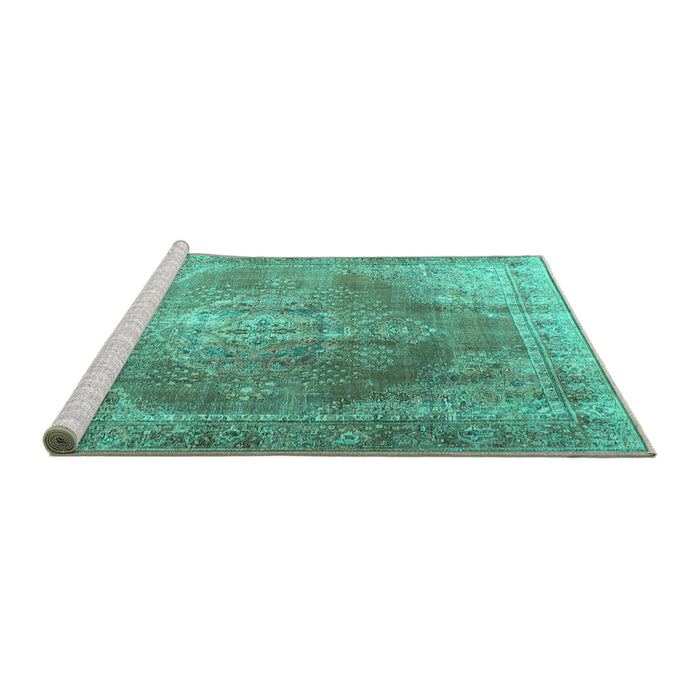 Sideview of Machine Washable Persian Turquoise Traditional Area Rugs, wshtr3373turq