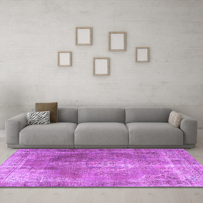 Machine Washable Persian Purple Traditional Area Rugs in a Living Room, wshtr3373pur