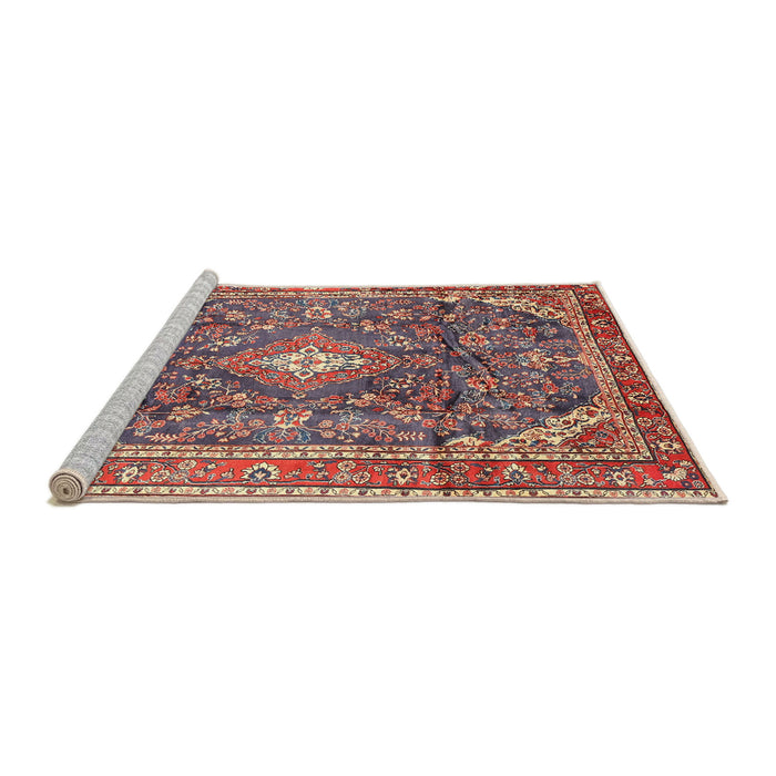 Sideview of Machine Washable Traditional Brown Red Rug, wshtr3374
