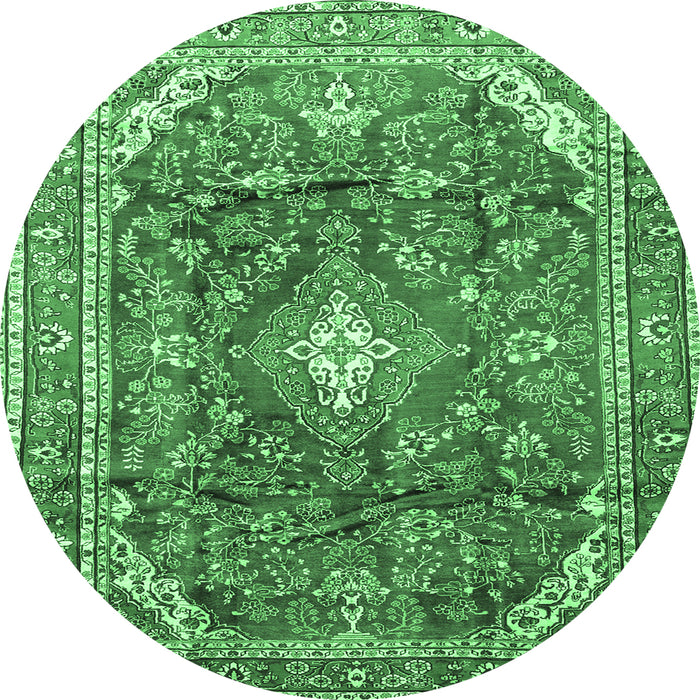 Round Persian Emerald Green Traditional Rug, tr3374emgrn