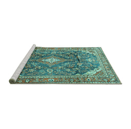 Sideview of Machine Washable Persian Turquoise Traditional Area Rugs, wshtr3374turq