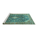 Sideview of Machine Washable Persian Turquoise Traditional Area Rugs, wshtr3374turq