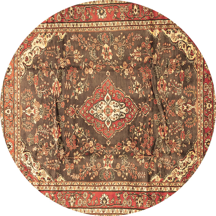 Round Persian Brown Traditional Rug, tr3374brn