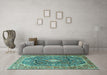 Machine Washable Persian Turquoise Traditional Area Rugs in a Living Room,, wshtr3374turq