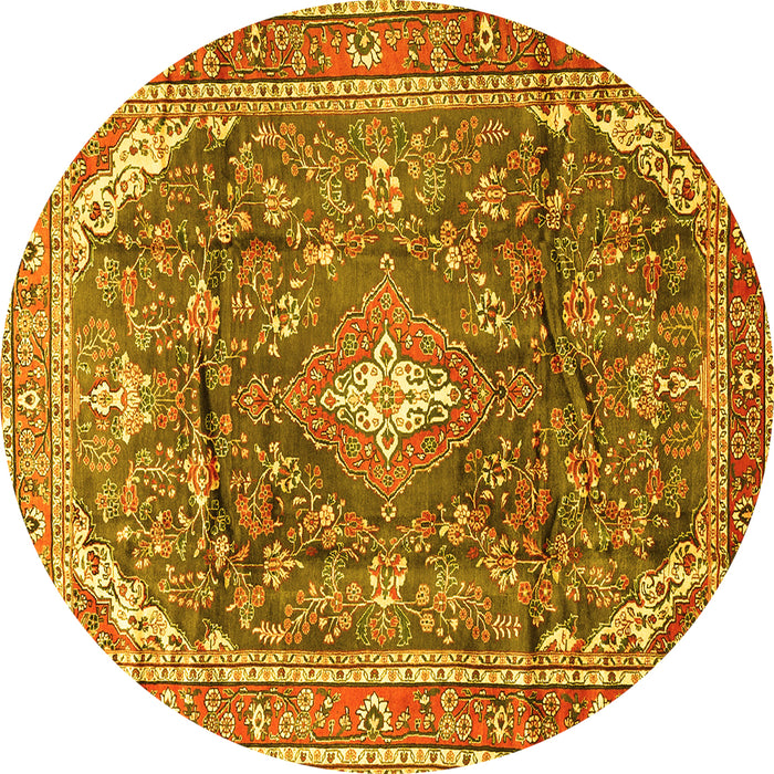 Round Persian Yellow Traditional Rug, tr3374yw