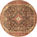 Round Machine Washable Persian Brown Traditional Rug, wshtr3374brn