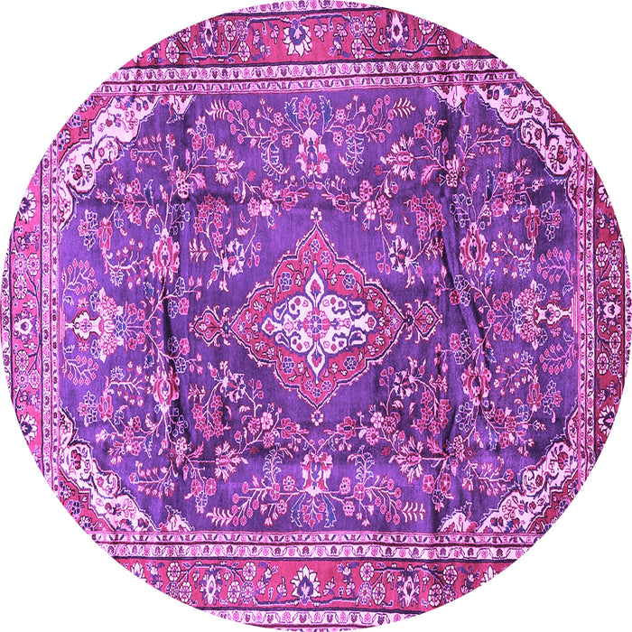 Round Machine Washable Persian Purple Traditional Area Rugs, wshtr3374pur