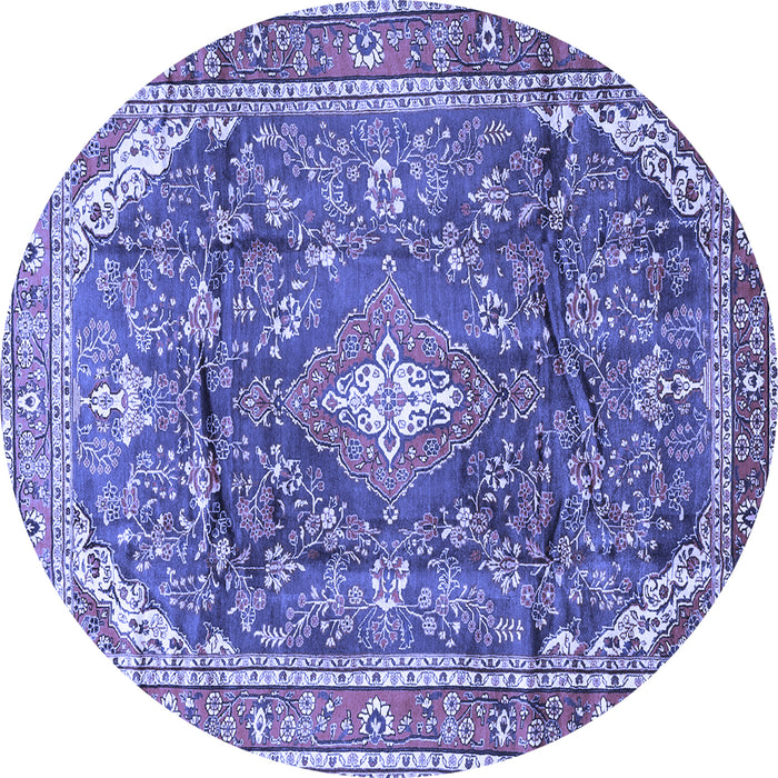 Round Machine Washable Persian Blue Traditional Rug, wshtr3374blu