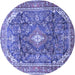 Round Machine Washable Persian Blue Traditional Rug, wshtr3374blu