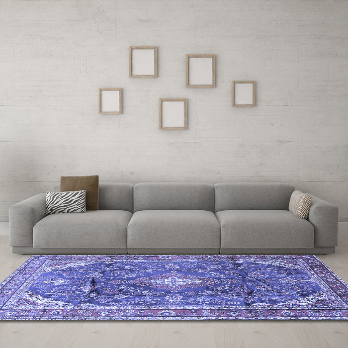 Machine Washable Persian Blue Traditional Rug in a Living Room, wshtr3374blu
