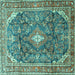 Square Machine Washable Persian Turquoise Traditional Area Rugs, wshtr3374turq