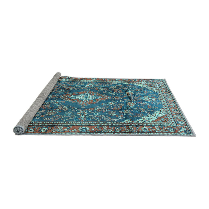 Sideview of Machine Washable Persian Light Blue Traditional Rug, wshtr3374lblu