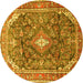 Round Machine Washable Persian Yellow Traditional Rug, wshtr3374yw