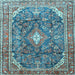 Square Machine Washable Persian Light Blue Traditional Rug, wshtr3374lblu