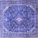 Square Machine Washable Persian Blue Traditional Rug, wshtr3374blu