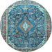 Round Machine Washable Persian Light Blue Traditional Rug, wshtr3374lblu