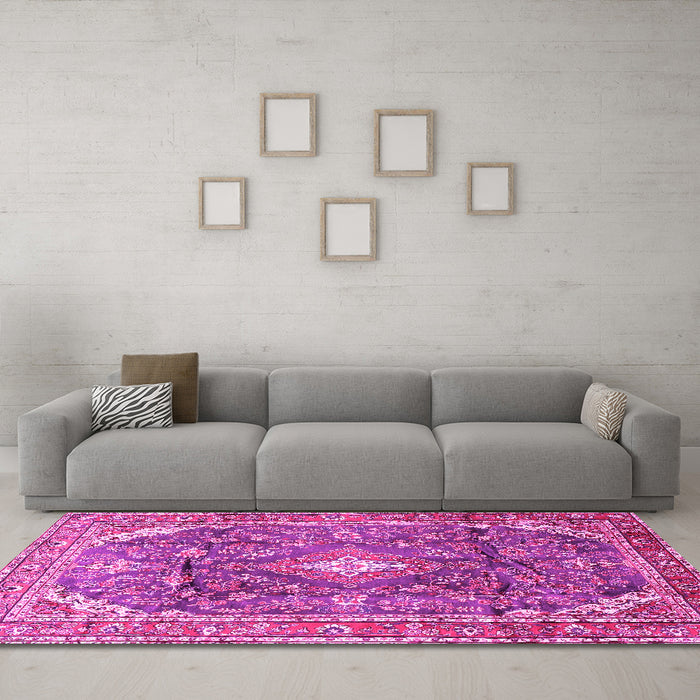Machine Washable Persian Pink Traditional Rug in a Living Room, wshtr3374pnk