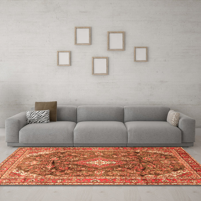 Machine Washable Persian Orange Traditional Area Rugs in a Living Room, wshtr3374org