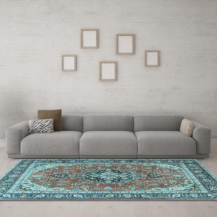 Machine Washable Persian Light Blue Traditional Rug in a Living Room, wshtr3375lblu