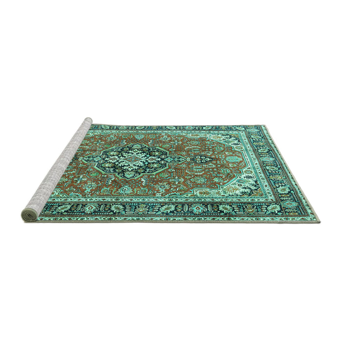 Sideview of Machine Washable Persian Turquoise Traditional Area Rugs, wshtr3375turq