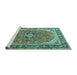 Sideview of Machine Washable Persian Turquoise Traditional Area Rugs, wshtr3375turq