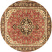 Round Persian Brown Traditional Rug, tr3375brn