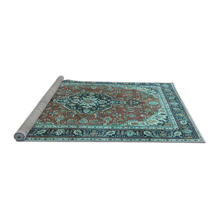 Sideview of Machine Washable Persian Light Blue Traditional Rug, wshtr3375lblu