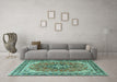 Machine Washable Persian Turquoise Traditional Area Rugs in a Living Room,, wshtr3375turq