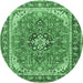 Round Machine Washable Persian Emerald Green Traditional Area Rugs, wshtr3375emgrn