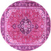 Round Machine Washable Persian Pink Traditional Rug, wshtr3375pnk