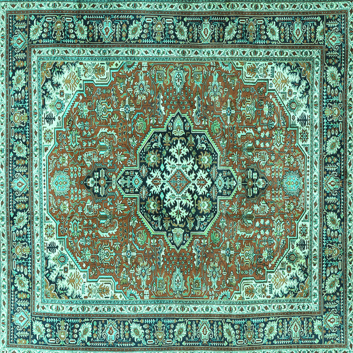 Square Machine Washable Persian Turquoise Traditional Area Rugs, wshtr3375turq
