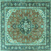 Square Machine Washable Persian Turquoise Traditional Area Rugs, wshtr3375turq