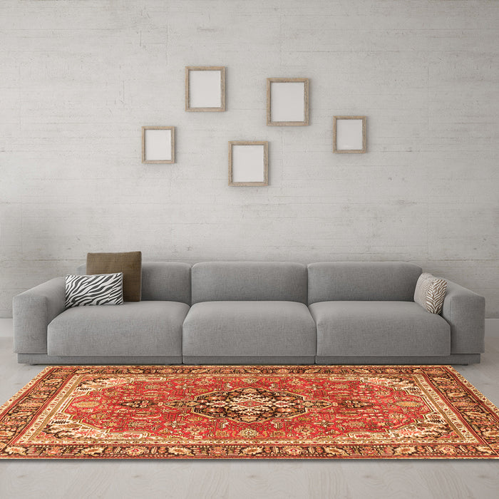 Machine Washable Persian Orange Traditional Area Rugs in a Living Room, wshtr3375org