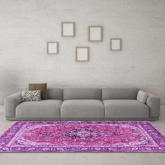 Machine Washable Persian Purple Traditional Area Rugs in a Living Room, wshtr3375pur