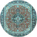 Round Machine Washable Persian Light Blue Traditional Rug, wshtr3375lblu