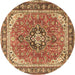 Round Machine Washable Persian Brown Traditional Rug, wshtr3375brn