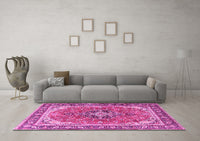 Machine Washable Persian Pink Traditional Rug, wshtr3375pnk