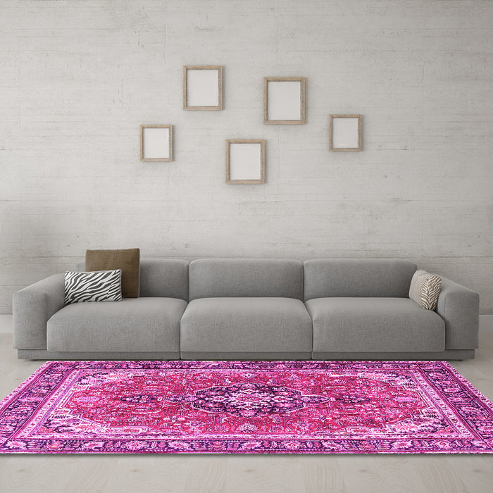 Machine Washable Persian Pink Traditional Rug in a Living Room, wshtr3375pnk