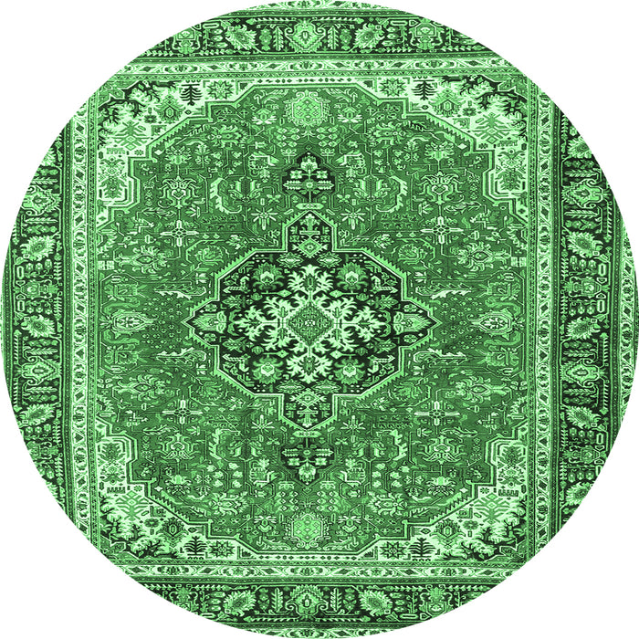 Round Persian Emerald Green Traditional Rug, tr3375emgrn