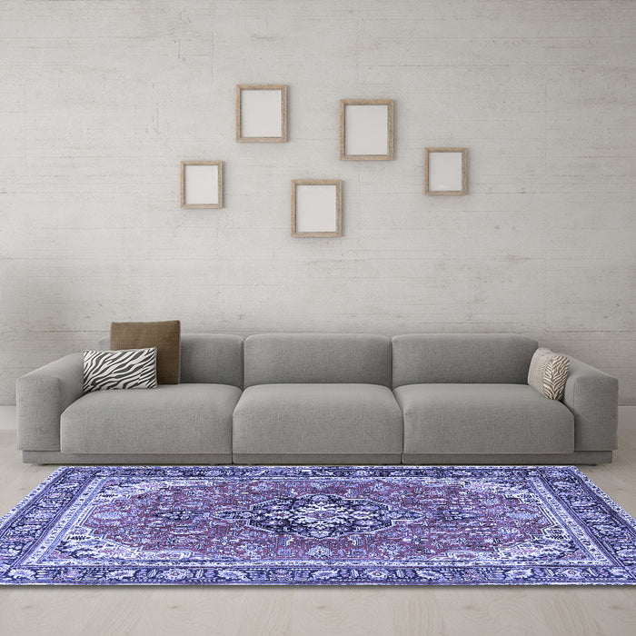 Machine Washable Persian Blue Traditional Rug in a Living Room, wshtr3375blu